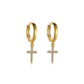 Huggie Hoop Earrings with Charm Simple Cute Cross